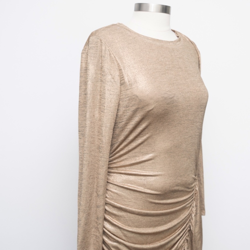 LAUREN RALPH‎ LAUREN. Gold shirred long sleeve dress. - Picture 10 of 14